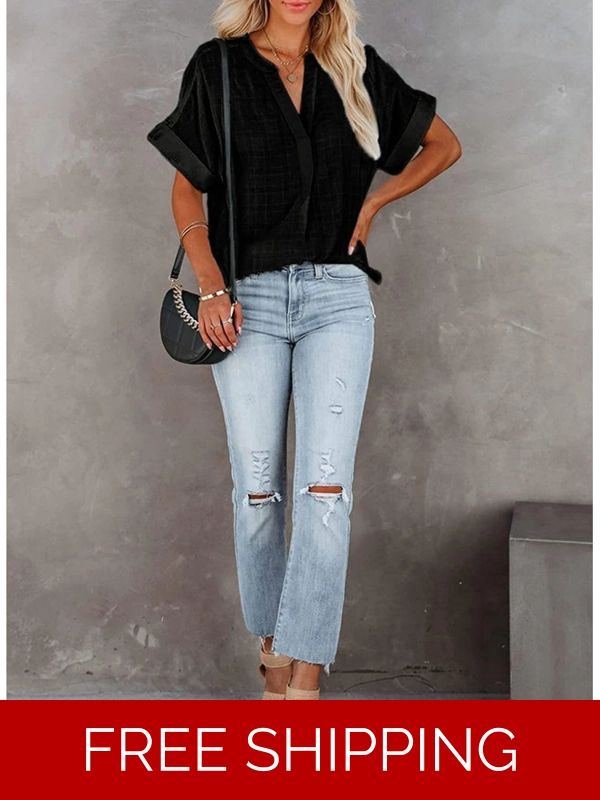 V-Neck Casual Fashion Short Sleeve Top Shirts